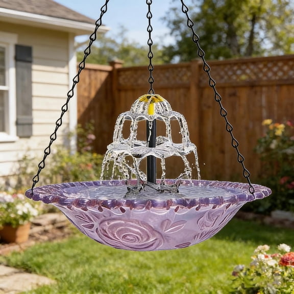 FYHALE Hanging Bird Bath with Solar Fountain, Solar Bird Bath Fountains, Hanging Bird Baths for Outdoors, Hummingbird Fountain, Bird Bath Fountains Solar Power for Garden Patio Decor, Purple