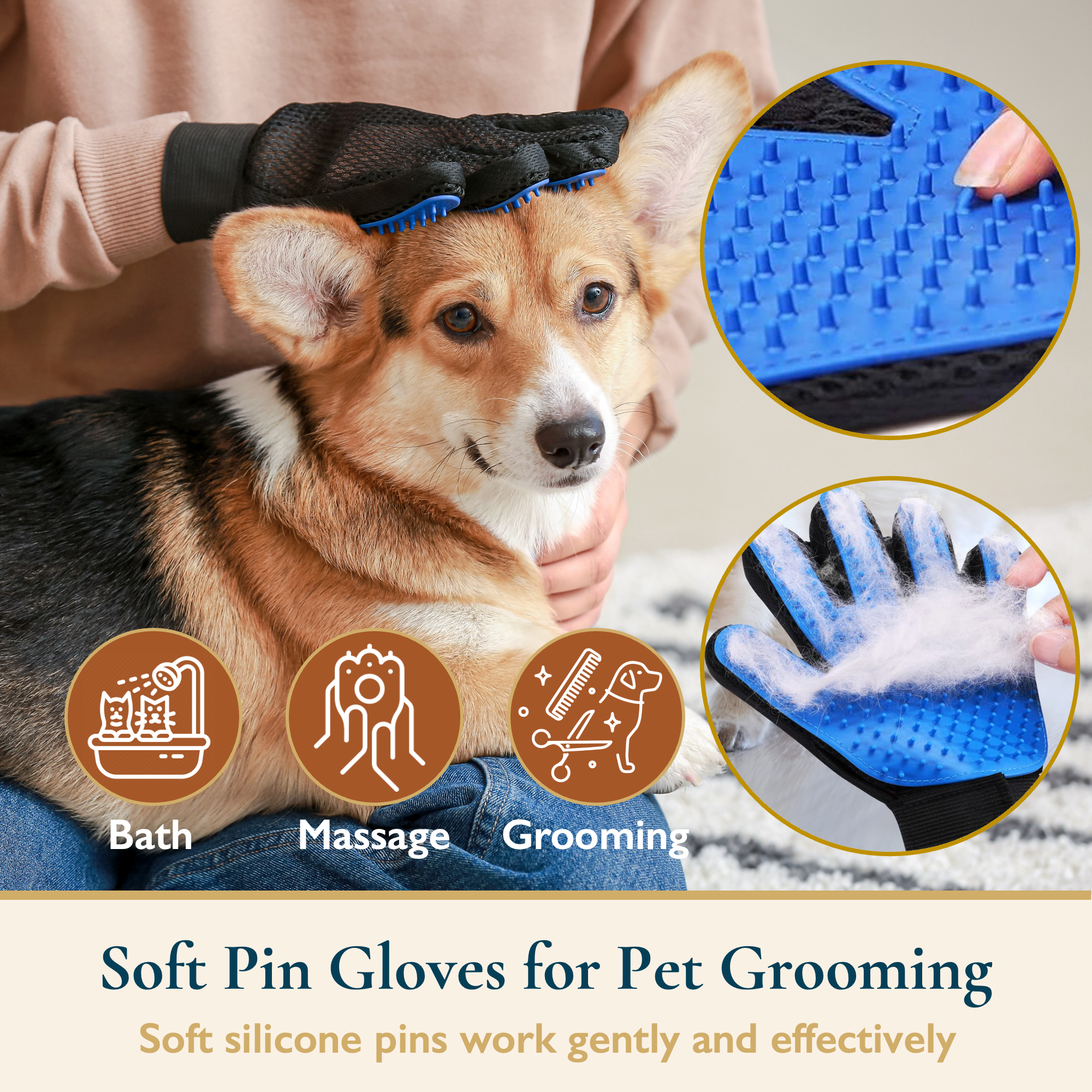 ComfiTime Pet Hair Remover & Grooming Gloves Set photo 3