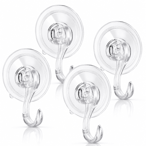 (4 Pack)Crystal Clear Suction Cup Hooks - Heavy Duty 22 lbs Max Hold Shower Wall Hangers,No Residue Waterproof Bathroom Organizer for Glass/Tile/Doors,Christmas Wreath Decor Hooks