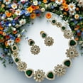 thumbnail image 4 of South Indian Bollywood Victorian & Floral Design Green & White Kemp Stone Gold-Plated Matte Finish Choker Necklace Set with Drop Earrings – Bridal Jewelry by Haya Jewel., 4 of 7