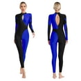 thumbnail image 6 of Raenseen Womens Gymnastics Leotard Bodysuit Figure Skating Dance Costume Contrast Color Full Body Blue S, 6 of 9