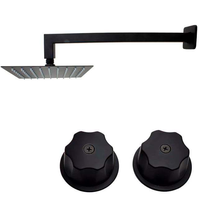Regadera Cuadrada de 25cm Negro Mate con Brazo Cuadrado y Manerales 2005NG