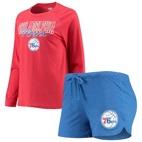 Women's Concepts Sport Heathered Royal/Heathered Red Philadelphia 76ers Raglan Long Sleeve Top & Shorts Sleep Set
