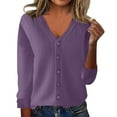 thumbnail image 2 of Cardigan Sweaters for Women Long Sleeve Open Front Button Down Outwear Casual Knit Comfy Soft Lightweight Cardigans Purple S, 2 of 5