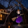 thumbnail image 5 of XIA0LE Halloween Small Witch Decor Halloween Tree Decoration Hanging Witch Doll Broomstick With Bells Ornaments For Porch, Party Decor (Purple), 5 of 7