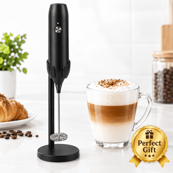 COTINSE Electric Milk Frother with Stand, USB Rechargeable Handheld Coffee Foam Maker, One-Touch Mini Blender for Latte, Matcha, Cappuccino & Protein Shakes, Perfect Holiday Gift