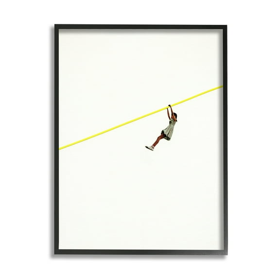 Stupell Industries Modern Zipline Person Minimal Yellow Line Design Framed Wall Art, 24 x 30, Design by Cassia Beck