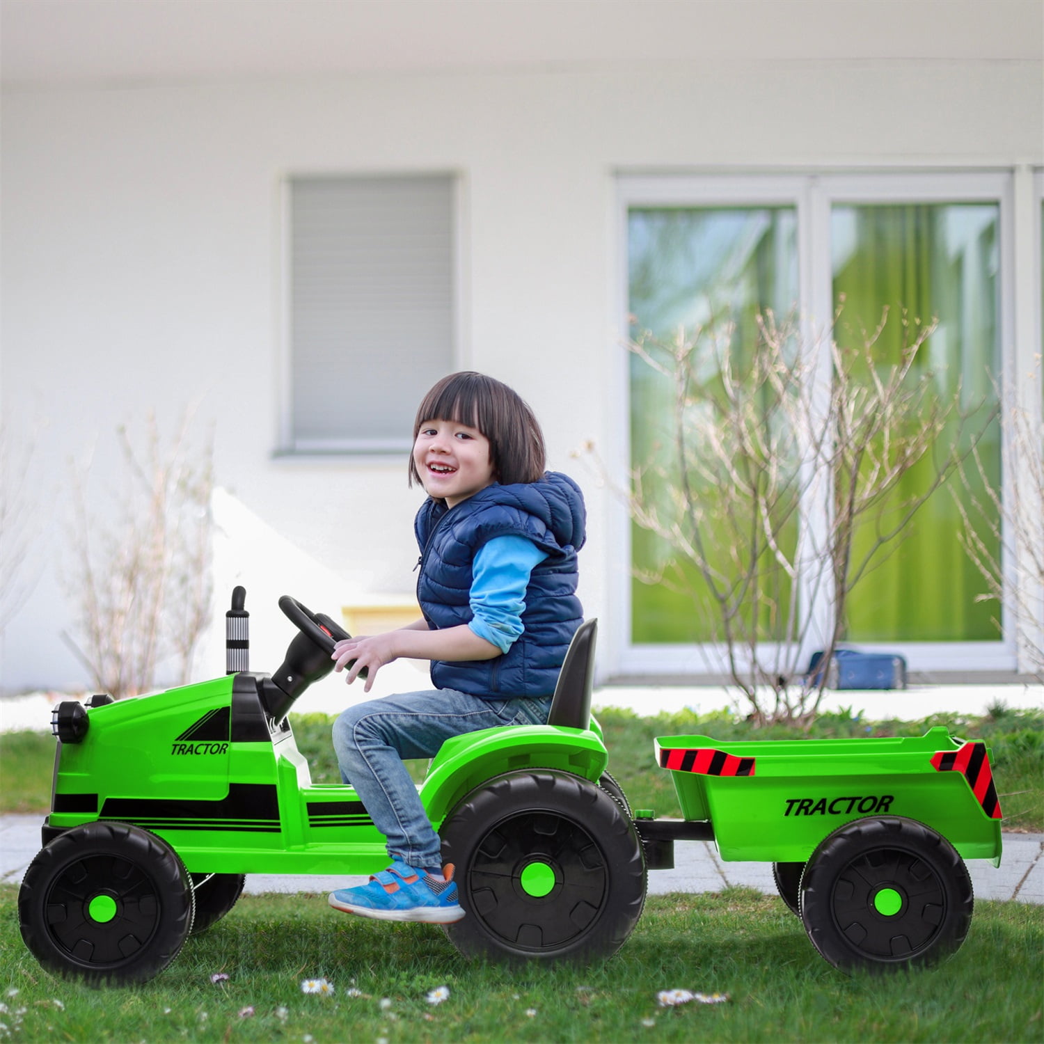 CIPACHO 12V Kids Remote Control Powered Electric Tractor with Trailer Toddler Ride On Toy, LED Lights, MP3, Green CIPACHO 12V Kids Remote Control Powered Electric Tractor with Trailer Toddler Ride On Toy, LED Lights, MP3, Green