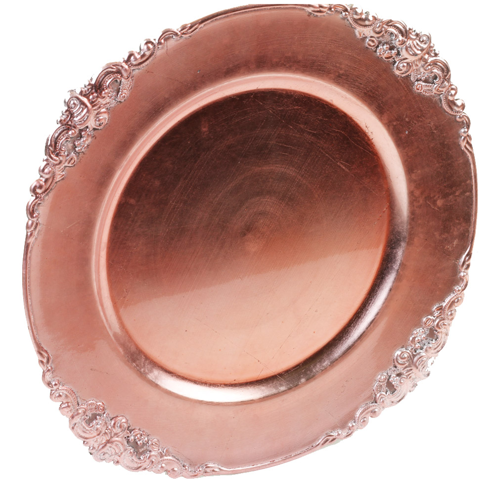 Koyal Wholesale Vintage Charger Plate, Rose Gold (Pack of