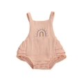 thumbnail image 2 of Baby Romper, Solid Color Sleeveless Pleated Ruffle Outfit, Sling Cute Pattern Button Closure Jumpsuit, Unisex Summer Romper, 2 of 5