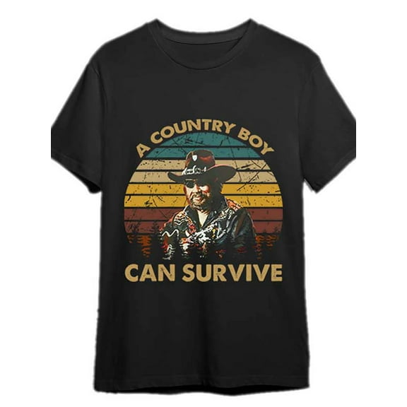 1 pc, 100% cotton T-shirt, Country Boys Can Survive Classic Art Hank Young Son Country Music T-shirt Fun Men's Short Sleeve Graphic T-shirt Collection Black