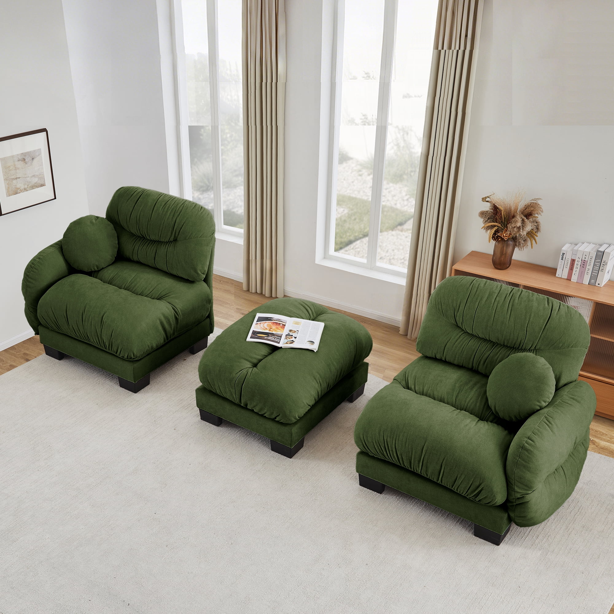 81" L Shape 2 Seater Sectional Couch Cozy Chenille Modular Sofa with Ottoman and 2 Throw Pillows
