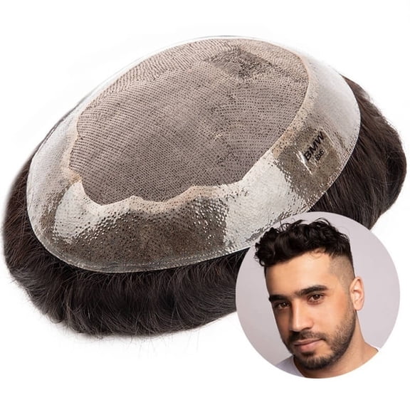 Human Hair Unit Breathable Male Hair Prosthesis Fine Mono Top and Soft PU Around Men Toupee 6" Durable Hair Replacement Systemes Wave #2 Brown Male Wig