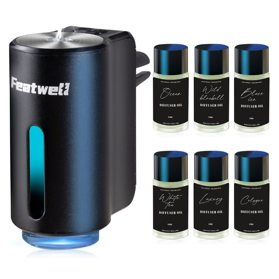 Featwell Smart Car Air Fresheners - 6*10ML Natural French Perfume Lasts 45 Days, Portable Waterless Car Diffuser Air Freshener Car Aromatherapy Diffuser, Adjust Concentration Scent