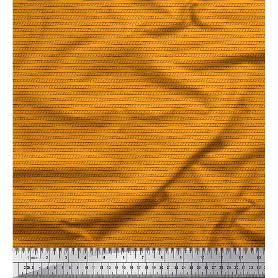 Soimoi Orange Rayon Crepe Fabric Stripe Hand Drawn Fabric Prints By Yard 46 Inch Wide