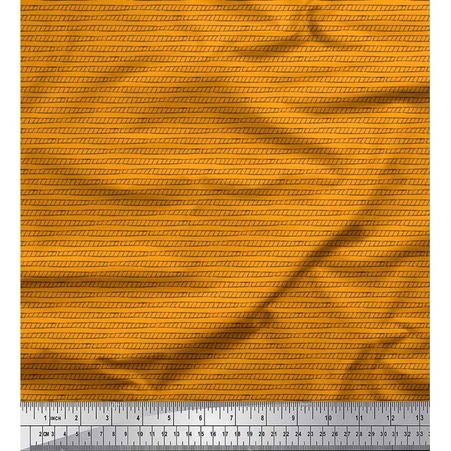 Soimoi Orange polyester Crepe Fabric Stripe Hand Drawn Print Fabric by Yard 42 Inch Wide