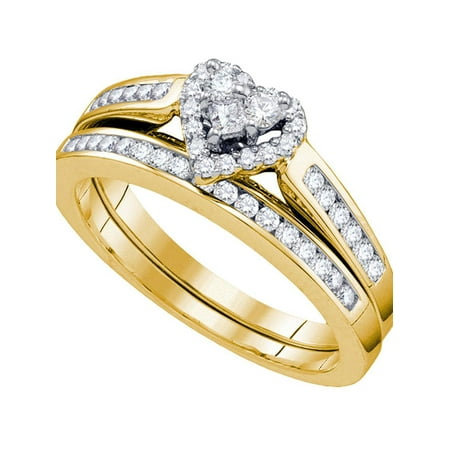10kt Yellow Gold Womens Diamond Heart Bridal Wedding Engagement Ring Band Set 1/2 Cttw