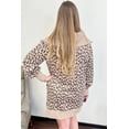 thumbnail image 2 of Women's Khaki Leopard Print Zip-Up Shift Mini Dress – Long Sleeve Casual Daily Wear | L, 2 of 5
