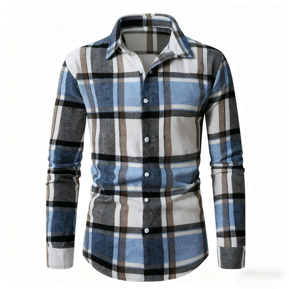 LNWUY Mens Flannel Shirts Long Sleeve Lightweight Striped Plaid Shirt Casual Collared Button Down Shirts Jacket Blue XXL