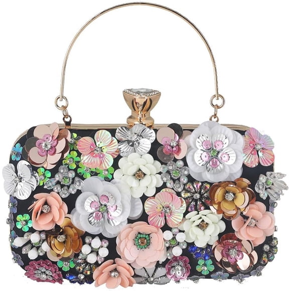 Beaded Purses for Women Gold Black Clutch Evening Bags Flower Clutch Cocktail Purses for Women Wedding Guest