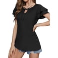 thumbnail image 5 of QLEICOM Women's Summer Solid Double Layer V-neck Loose Pullover Design Sense T-shirt Blouses Shirts Tops Black XL, US Size 10, 5 of 7