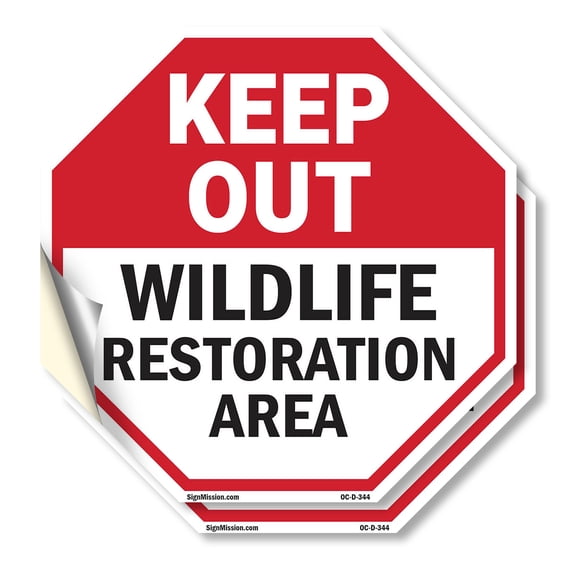 Keep Out Wildlife Restoration Area (2 Pack) 6 inch X 6 inch Octagon Vinyl Label Decal Sticker Weather Resistant, UV Protected for Workplace, Private Property, and Construction Site,