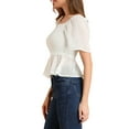 thumbnail image 4 of INSPIRE CHIC Women's Ruffle Peplum Square Neck Flare Short Sleeve Crop Smocked Blouse M White, 4 of 7
