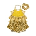 thumbnail image 4 of iEFiEL Kids Girls Sequin Tassel Latin Dance Dress with Headband Ballet Jazz Hip Hop Dance Costume Gold 14, 4 of 7