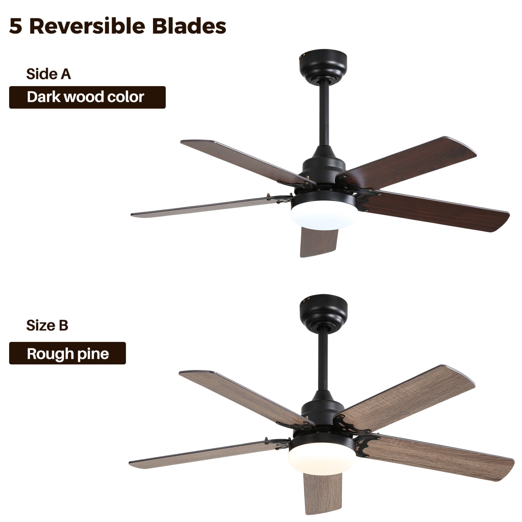 Jopath 42 Inch Ceiling Fan with LED Light and Remote Control, 5 Blades Noiseless Reversible Dc Motor for Indoor Living Room Outside Patios Pergola Black