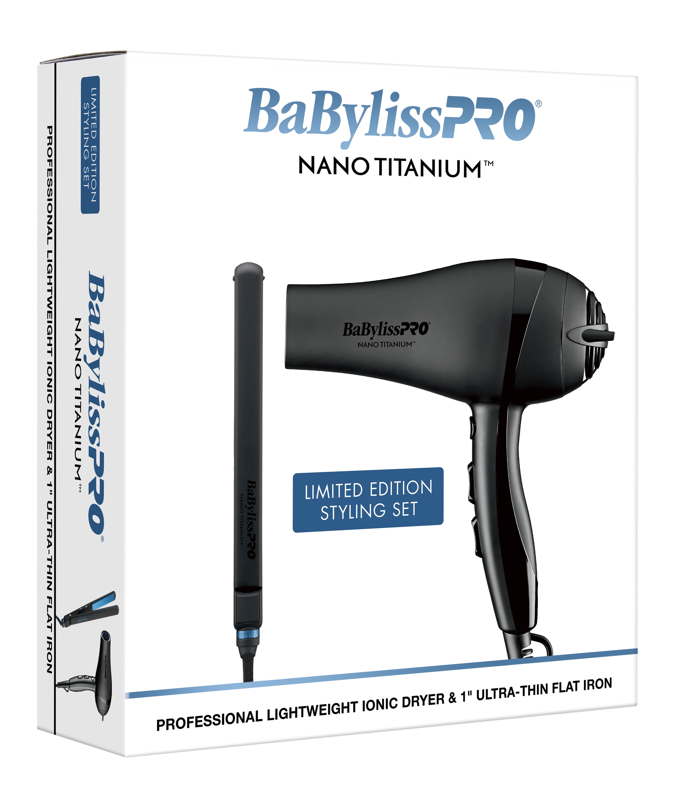 BaBylissPRO Nano Titanium Limited Edition 1" Ultra-Thin Flat Iron & Professional Lightweight Ionic Dryer Prepack