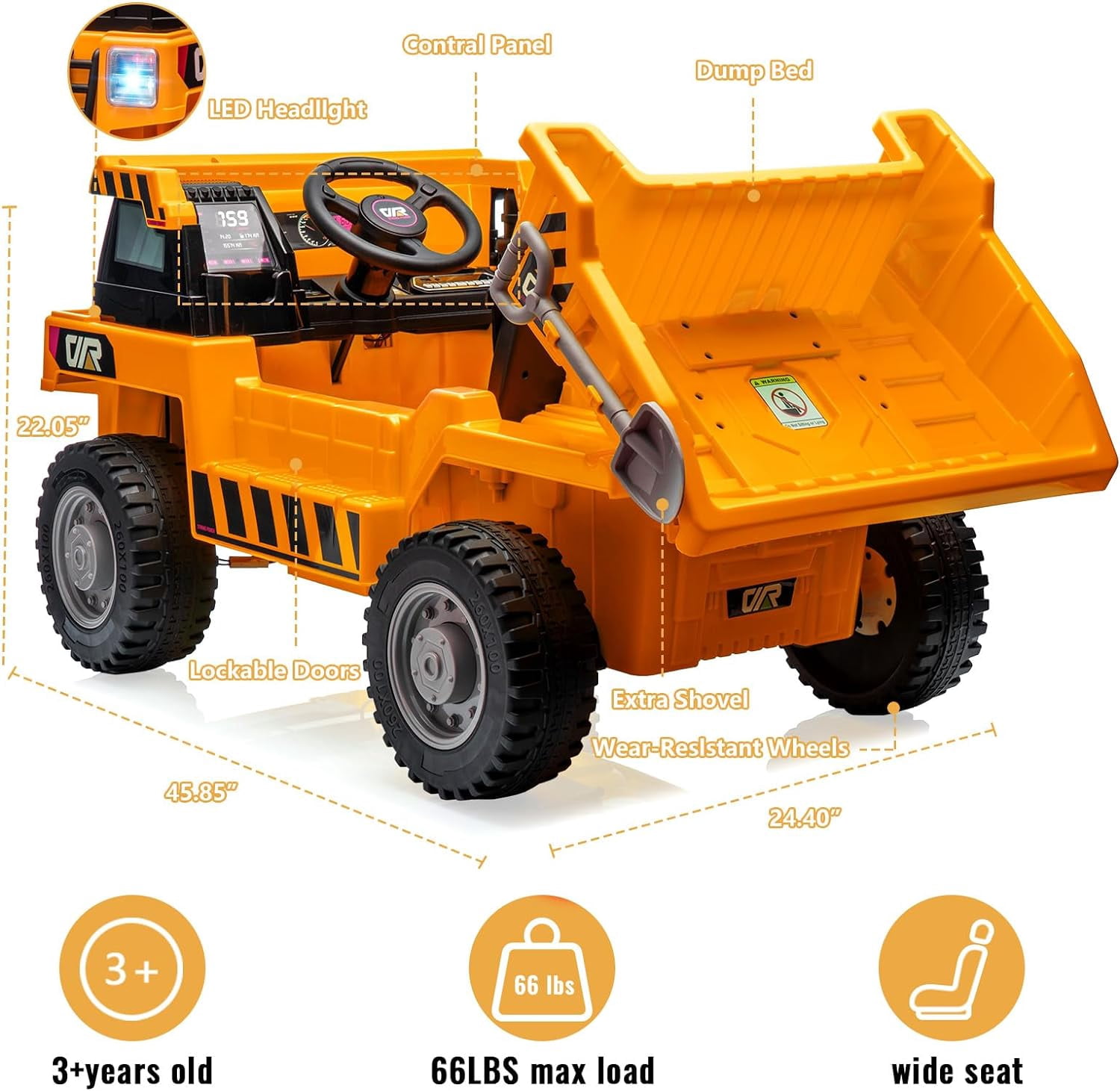 EastVita Ride on Dump Truck, Ride On Car with Remote Control, 12V Kids Electric Car with Remote Control, Ride on Construction Vehicles with Electric Dump Bed and Extra Shovel, Music Player