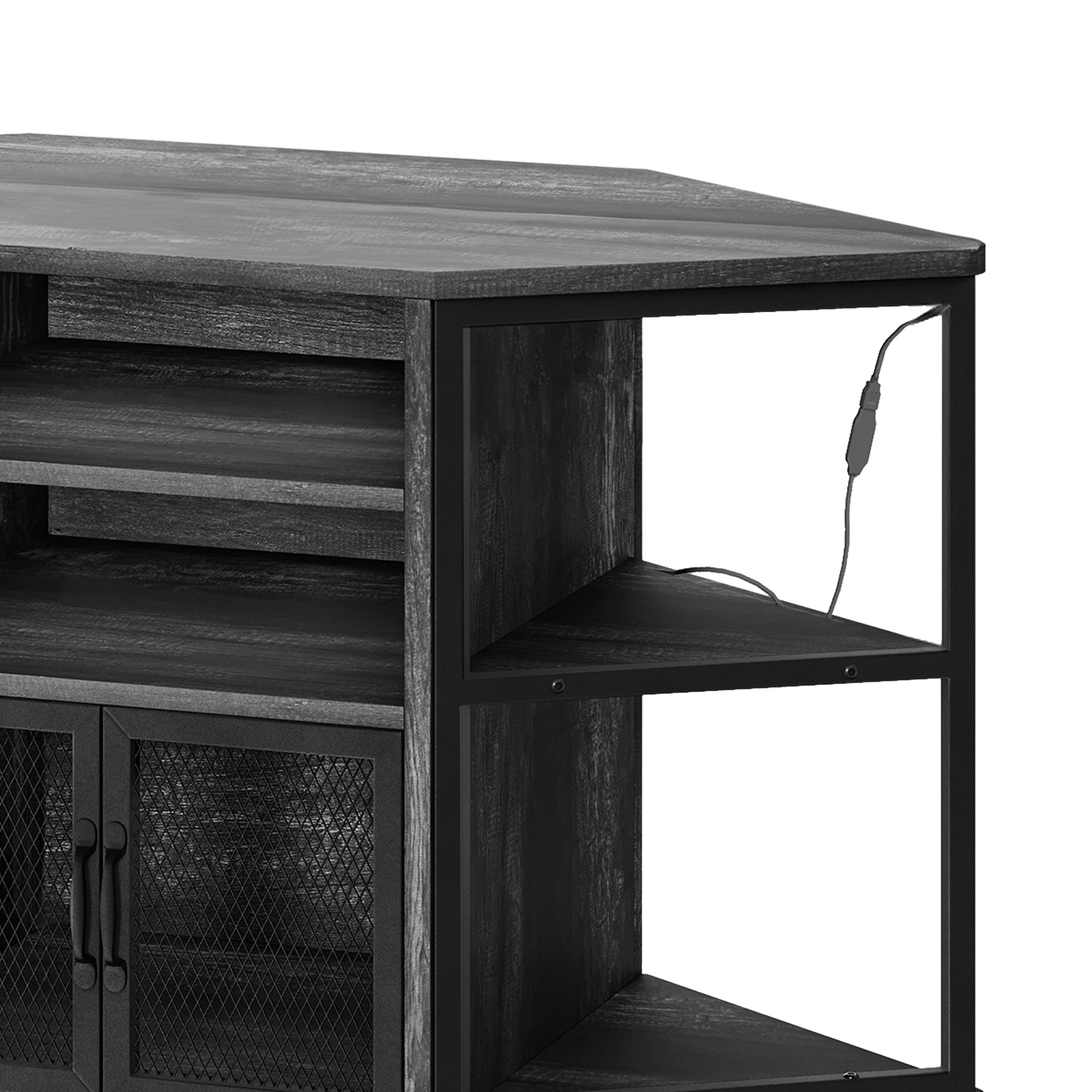 Uforic Corner TV Stand, LED-Lit Entertainment Center for TVs up to 55 Inches for Living Room