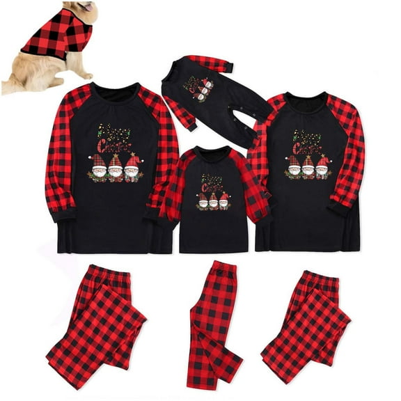 Odeerbi Christmas Pajamas for Family Plaid Holiday Long Sleeve Family Christmas Pajamas Matching Sets Dad Fashion Plaid Print Blouse Tops Pants Sleepwear Xmas Family Matching PJs Set Red