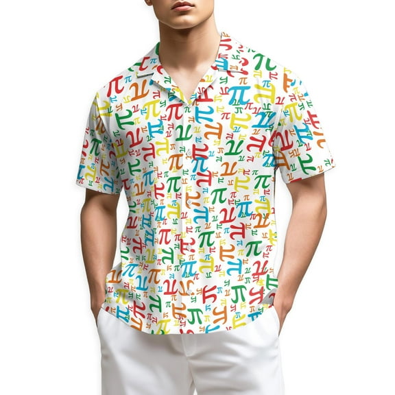 Netecom Pi Math Hawaiian Shirt for Men, Retro Style, Button Down Summer Beach Short Sleeve, S-5XL