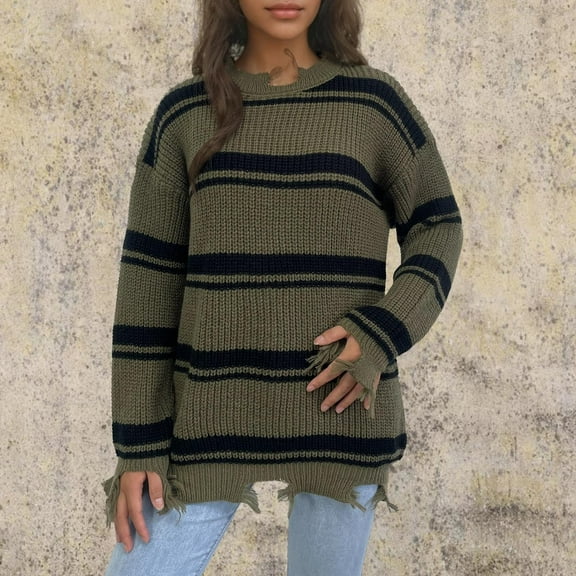 Dgankt Cozy Sweaters for Women Casual Loose Knit Sweater withedges Tassel Round Neck Sweater,Size S-3XL
