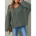thumbnail image 3 of Asyoly Women Ribbed Cable Knit Sweater Long Sleeve Solid Color Off Shoulder Sexy Deep V Neck Casual Loose Pullover Oversized Jumpers, 3 of 6
