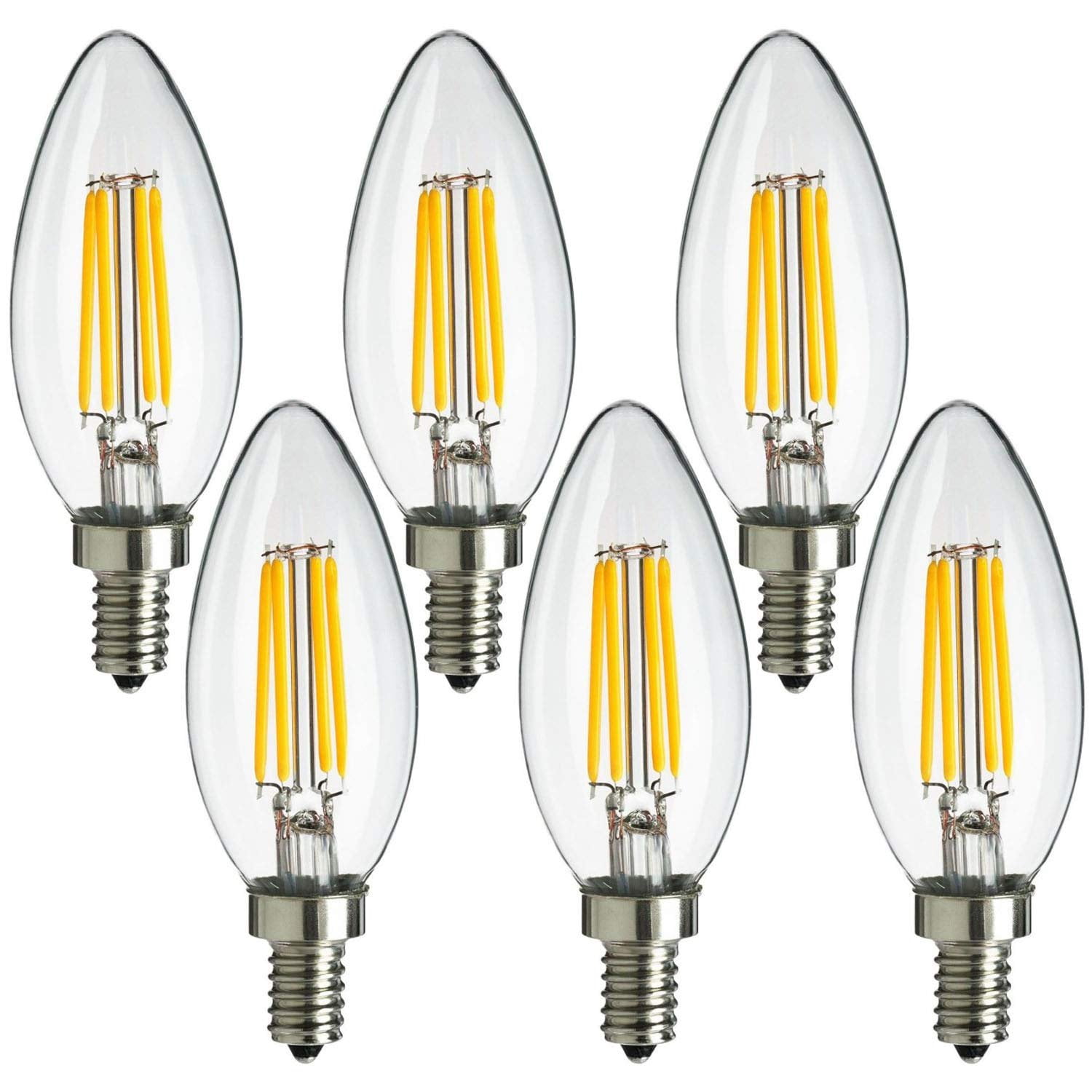 LED Candelabra Light Bulb Dimmable 40W E26 Base Filament Edison 6-Pack 