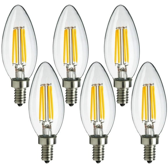 MaxLite Candelabra LED Chandelier Bulbs, 40W Equivalent, Enclosed Fixture Rated, 300 Lumens, Dimmable Filament Candle Bulbs, E12 Base, Energy Star, Wet Rated, 2700K Soft White, 6-Pack
