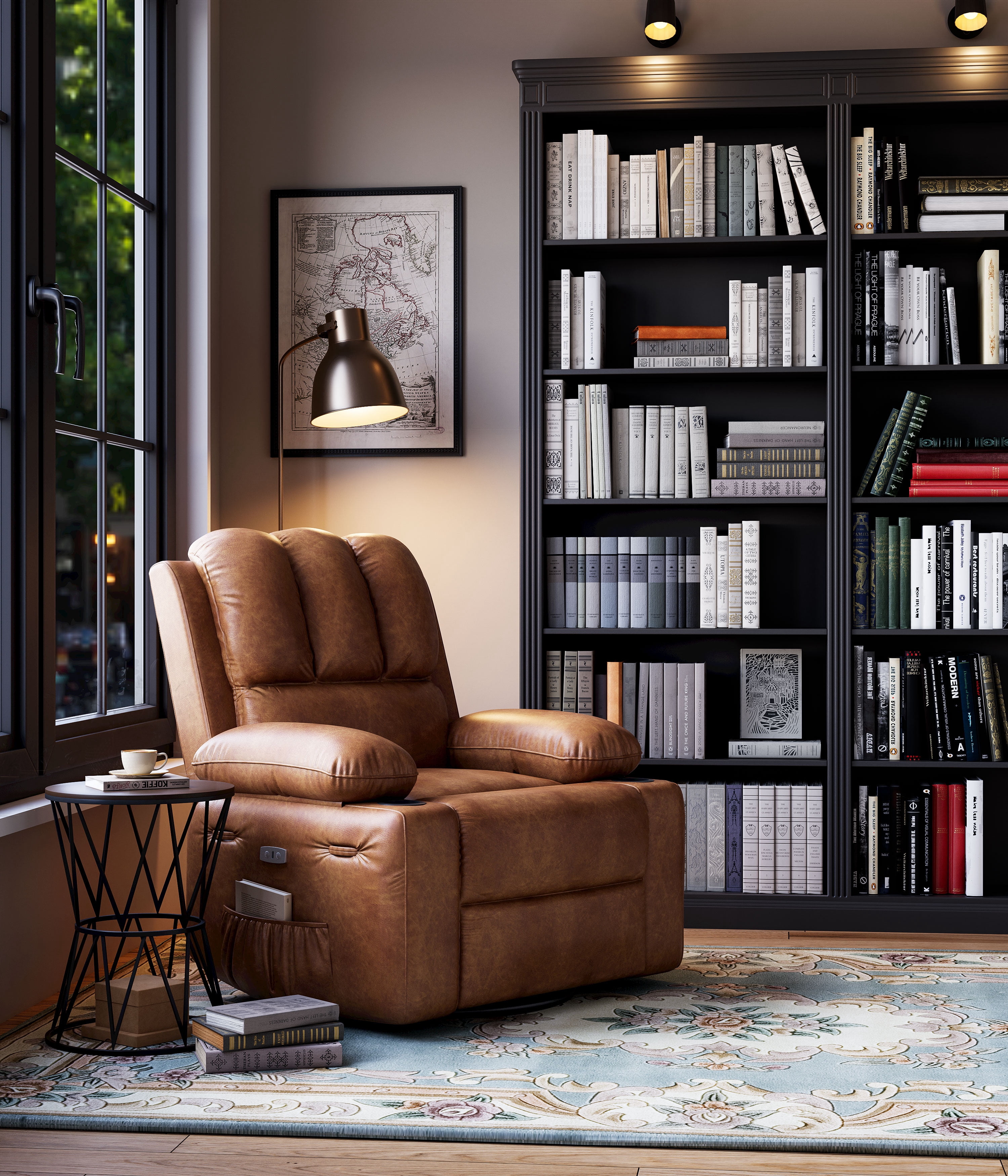 Oversized Electric Recliner Chair with Massage,PU Leather Swivel Rocker Recliner with Remote Control and Cup Holders,26.8" Wide Lounge Chair for Living Room, Bedroom,Nursery