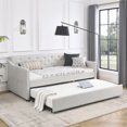 thumbnail image 2 of Twin Size Sofa Bed with Twin Size Trundle Upholstered Tufted, Daybed with Waved Shape Arms, Solid Wood Sofa Bed Frame Maximum Load Capacity 300LBS, Beige, 2 of 9