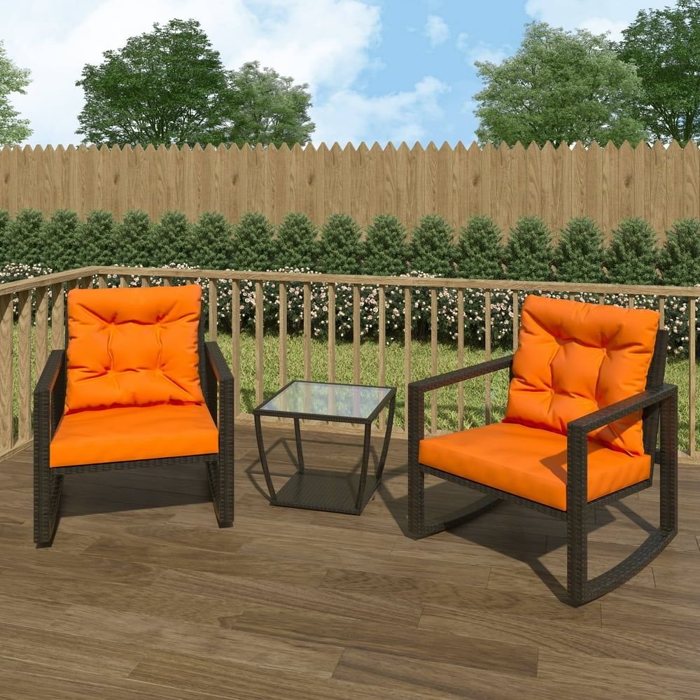 3 Piece Wicker Rocking Chair Set, Patio Furniture with Rocking Chairs