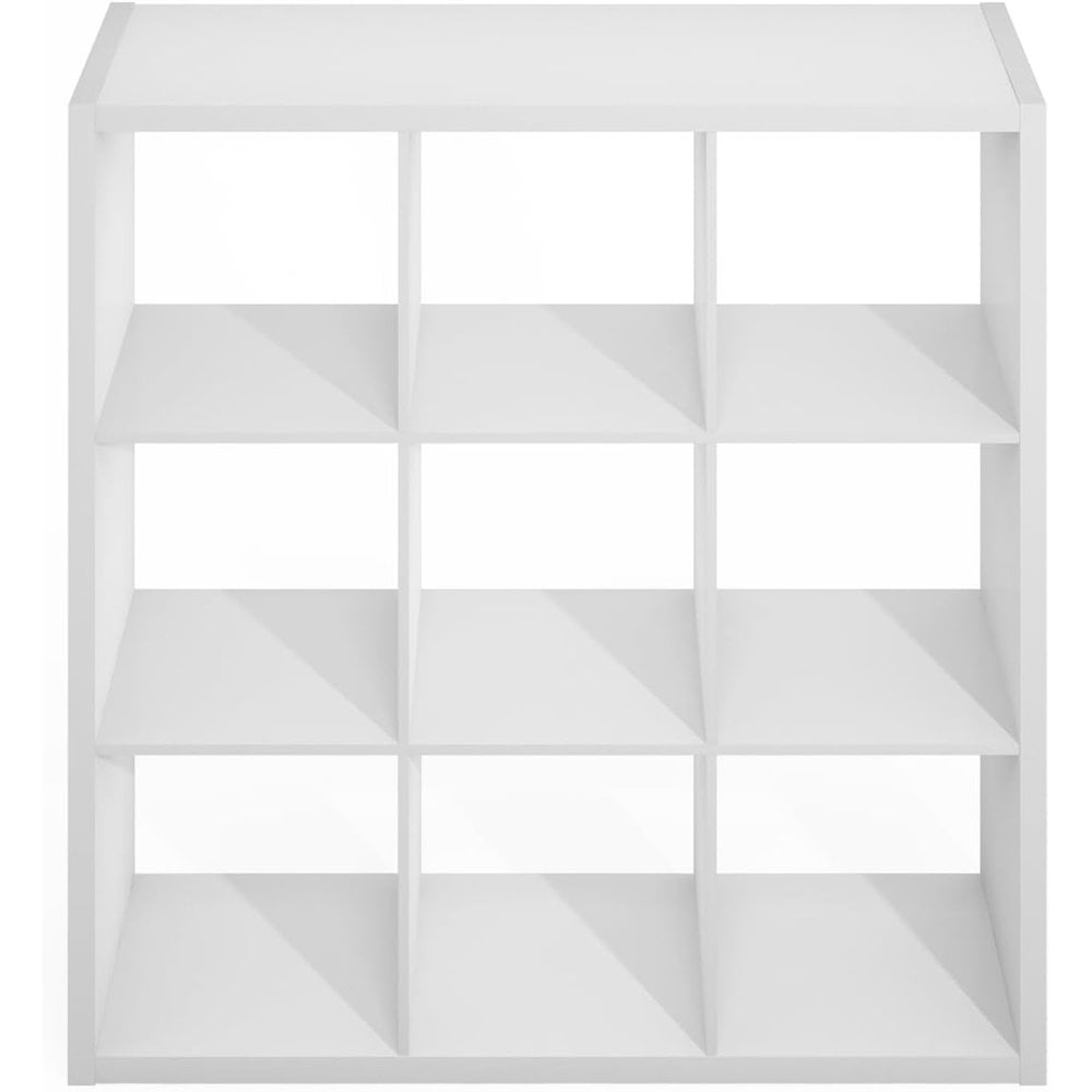 FurniFact White Engineered Wood 9 Cube Storage Organizer with Open Back Modern Design