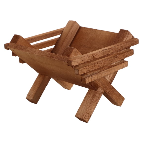 Miniature Wooden Nativity Manger with Baby Jesus Figurine Christmas Tabletop Ornament for Holiday Decor