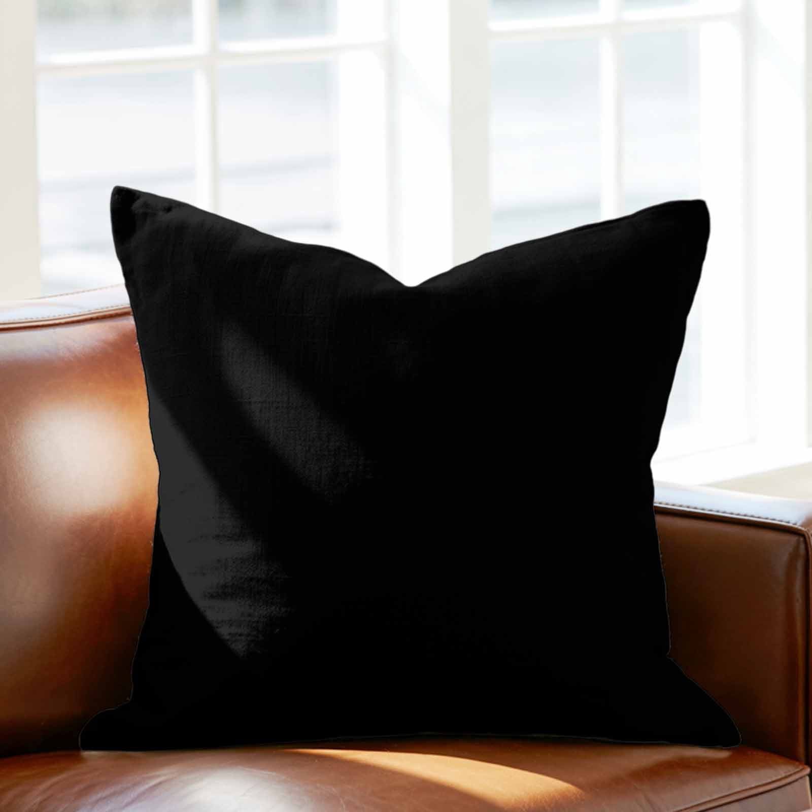 Black Pillow Covers 24x24 Inch, Farmhouse Solid Black Color Modern Art Linen Pillowcase with Invisible Zipper, Decorative Throw Pillow Covers Cushion Case for Couch Sofa Bed Living Room