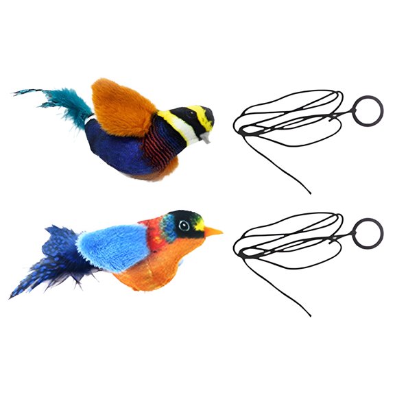 BESTSKY 2Pcs Flapping Bird Cat Toy,Realistic Bird Chirps Chirping Bird Cat Toy Flapping Wings,Stimulate Cat Instincts Cat Bird Toy,Multicolor&Beige