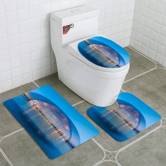 ABPHQTO Centro Nacional de Artes Escénicas de Noche Juego de alfombras de baño de 3 piezas Alfombra de baño Alfombra de contorno y tapa de inodoro ABPHQTO Cont-CHAPPLE-11087