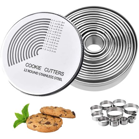 Croquant Cutter Set Round Cookie Cutters Set,12 Stainless Steel Circle Biscuit Cutters ...
