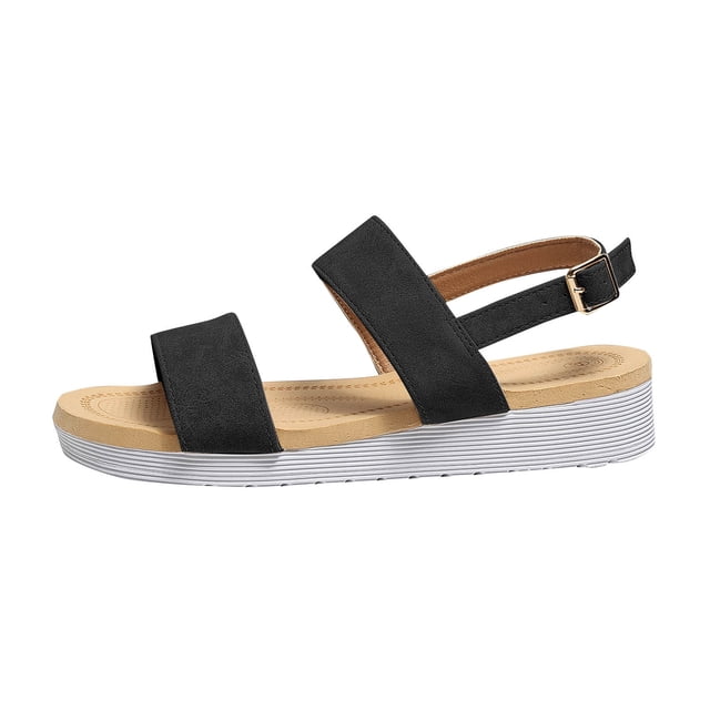 Nouvelles Sandales pour Femmes Grande Taille Plateforme Compensée Sangle Réglable Surface en Daim Boucle en Métal Chaussures Décontractées d'Été pour Randonnée en Plein Air Noir