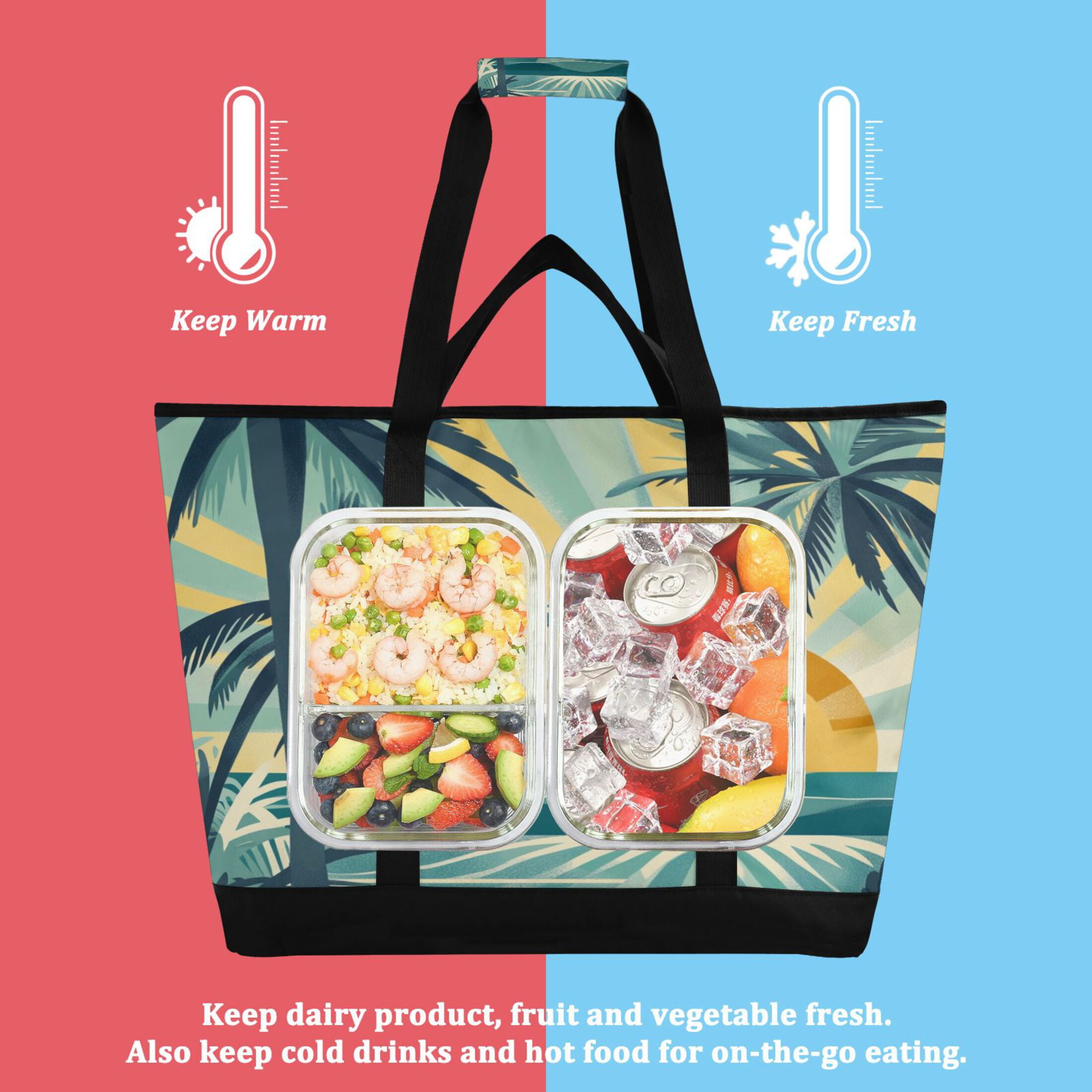 Large Hand-held Ice Pack Picnic Bag Insulation and Refrigeration Suitable for Shopping Picnics and Camping Green Sea Tree