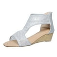 thumbnail image 4 of Wedge Dressy Sandals for Women 2025 Sparkly Sequin Open Peep Toe Mid Heel Gladiator Dress Sandals Ladies, 4 of 6